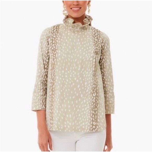 Tuckernuck NWOT Faye Antelope Print Bow Back Ruffle Neck Sweater XXS - Picture 1 of 8